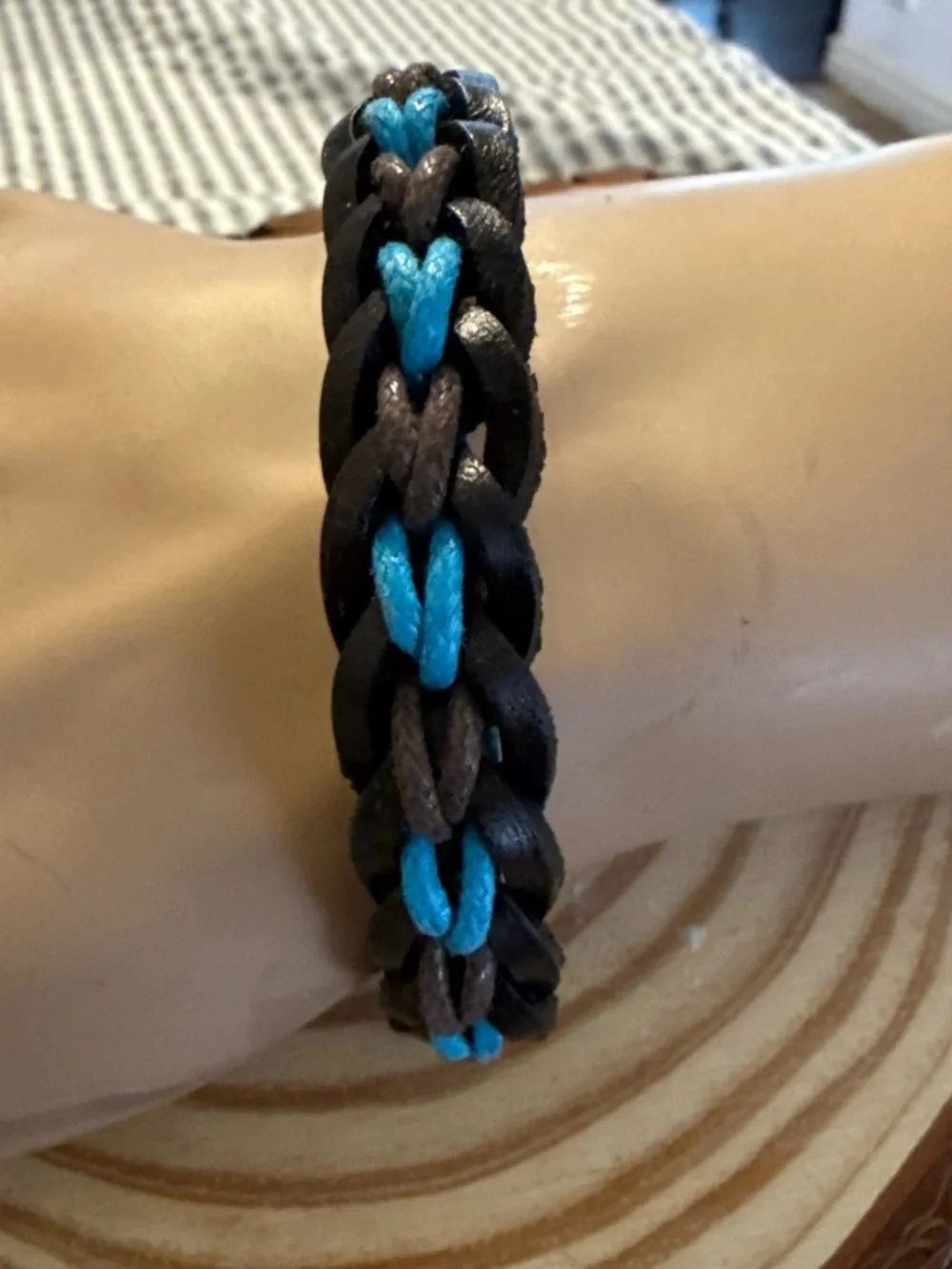 Braided Leather Bracelet with Turquoise Accent - Men Accessories